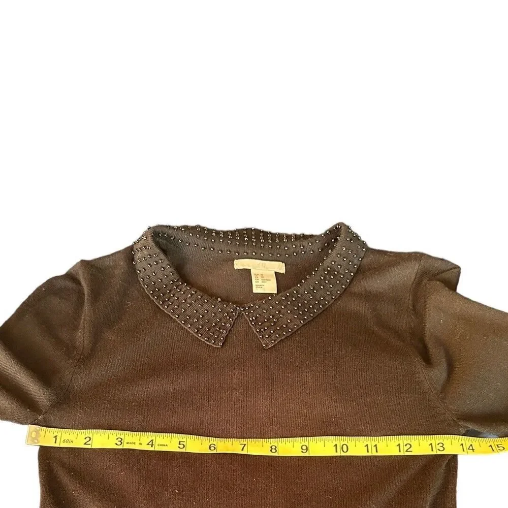 H&M Women’s Beaded Peter Pan Collar Lightweight Holiday Sweater Black XS - Picture 5 of 7